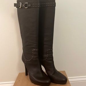 Fendi Black Knee High Boots In Box